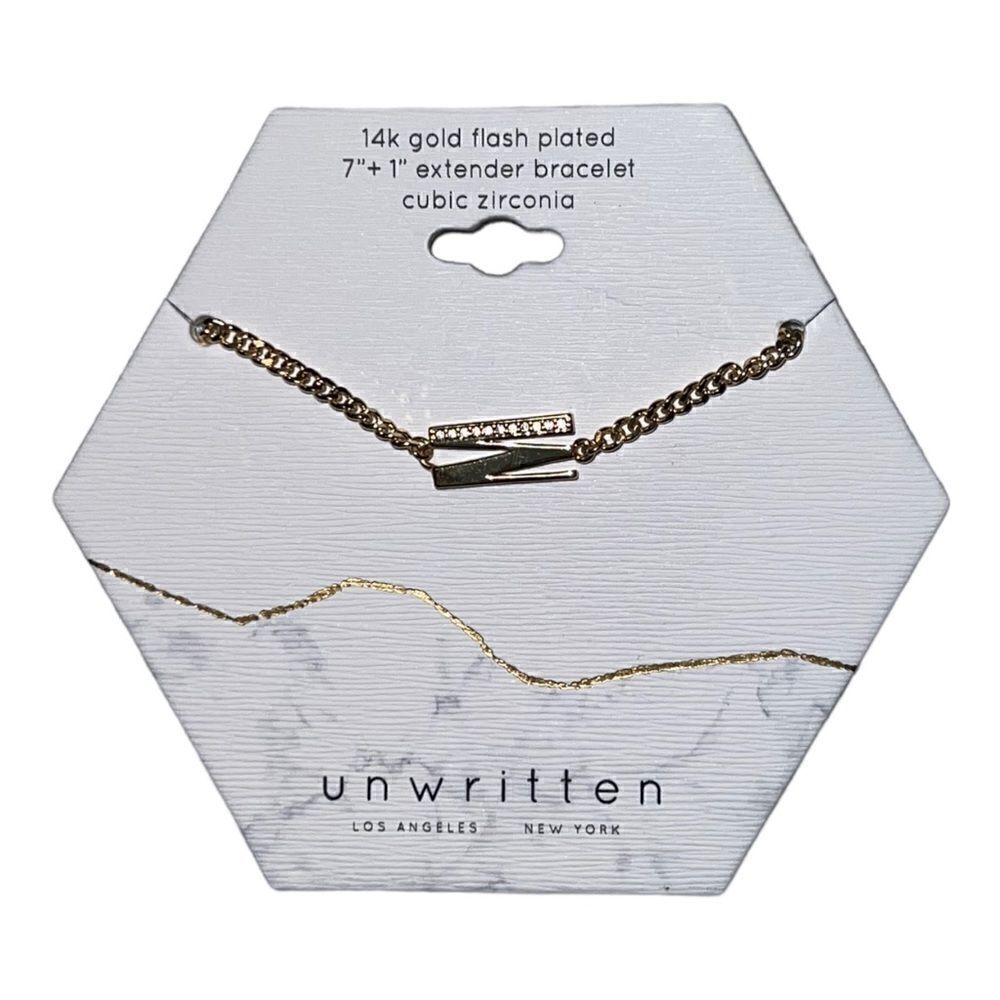 Unwritten Cubic Zirconia Initial Link Bracelet 14K Gold Plated "M" NWT